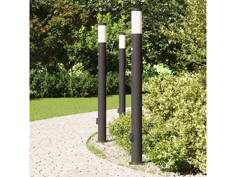 Lot de 3 borne lumineuse avec détecteur et prise 110 cm acier inoxydable ip44 shl60038 - Conforama C