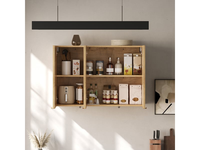  Armoire murale cuisine 3 portes meuble haut de rangement placard suspendu 90x29x60 cm naturel  - Conforama B
