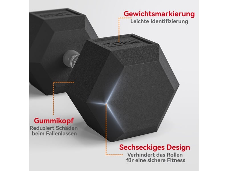  Lot de 2 haltères 20 kg 35,6x16,6x14,4 cm hexagonales métal noir  - Conforama D
