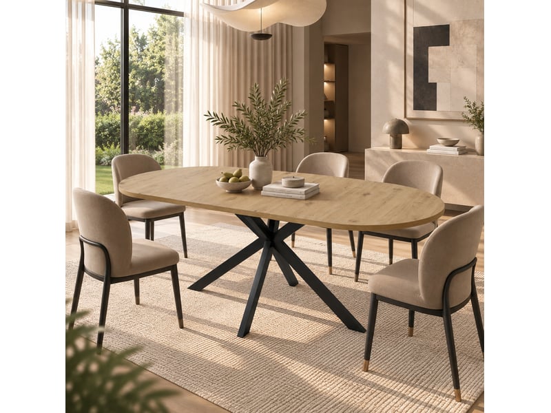  Table à manger extensible 120-160x80 cm plateau ovale coloris bois naturel  - Conforama E