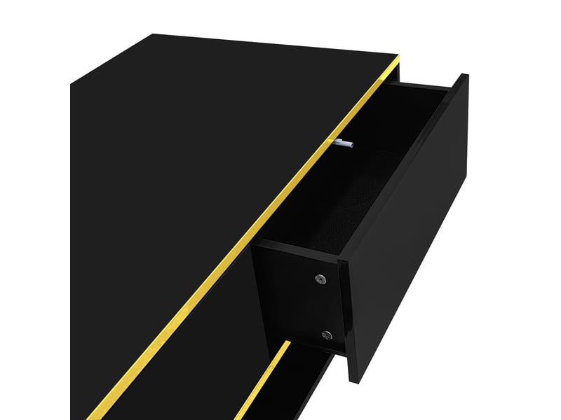  Table basse moderne à led avec finition brillante, 100 cm de long, bordure dorée, 3 tiroirs et bande lumineuse led usb (adaptateurbatterie externe requis)  - Conforama E
