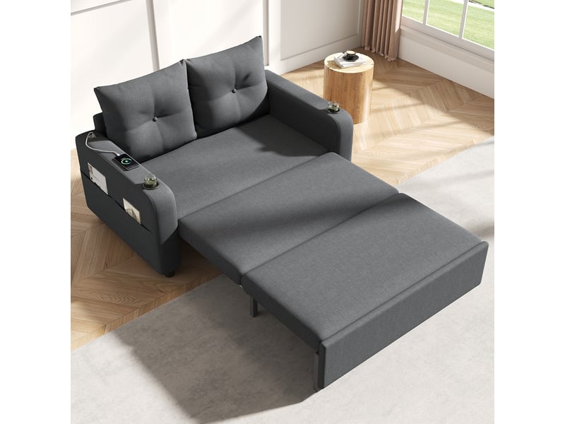  Canapé convertible 2 places - 131x81x94cm - canapé double 3 en 1 en tissu avec usbtype-c, porte-gobelets &amp; poches - gris  - Conforama C