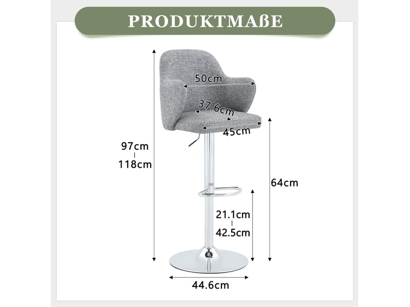  Lot de 2 tabourets de bar réglables, tabouret de bar accoudoirs ergonomiques, pivotant 360°, structure en métal, gris  - Conforama C