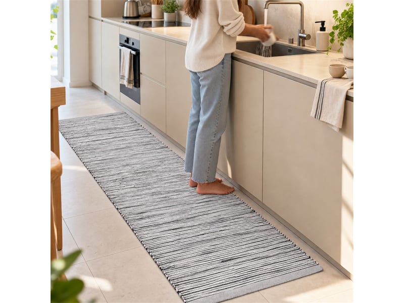  The white stone tapis kilim artisanal en coton 55x140 cm gris | style berbère traditionnel, tissage plat, uni | 100% coton, lavable en machine  - Conforama A