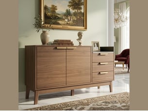 Buffet de cuisine design avec 2 portes et 3 tiroirs, 120 × 40 × 77 cm, effet chêne foncé
