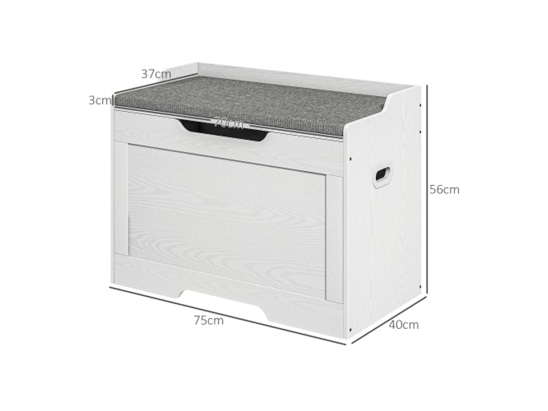  Coffre de rangement blanc 103 l avec couvercle, assise et coussin amovible, pour salon et chambre  - Conforama C
