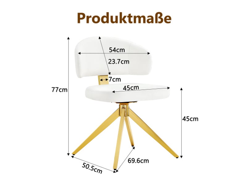 Ensemble de 2 chaises modernes à dossier incurvé, cuir pu rembourré, piètement métal 4 pieds, pivotantes - Conforama C