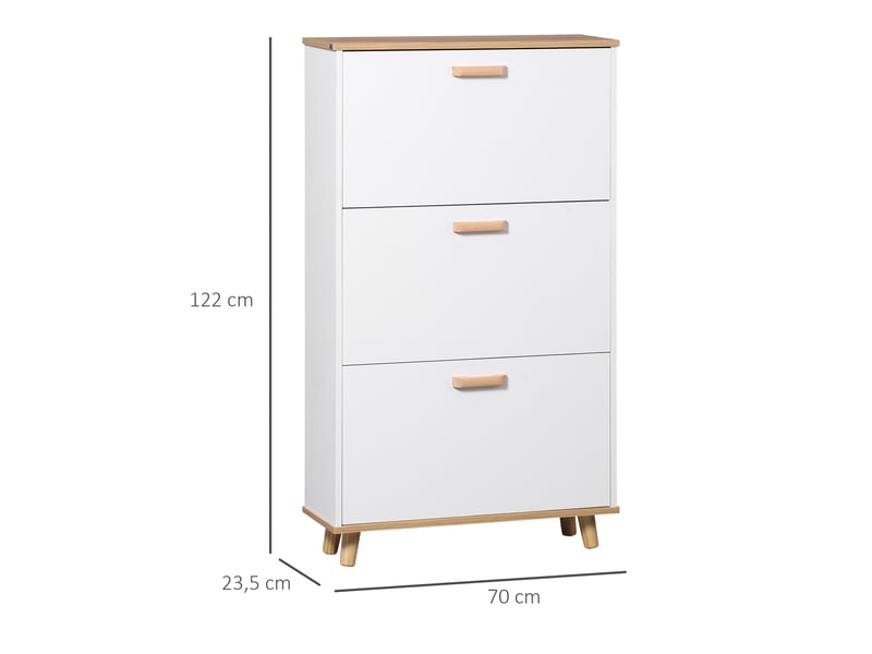  Meuble à chaussures style scandinave 3 abattants 70 x 23,5 x 122 cm blanc  - Conforama D