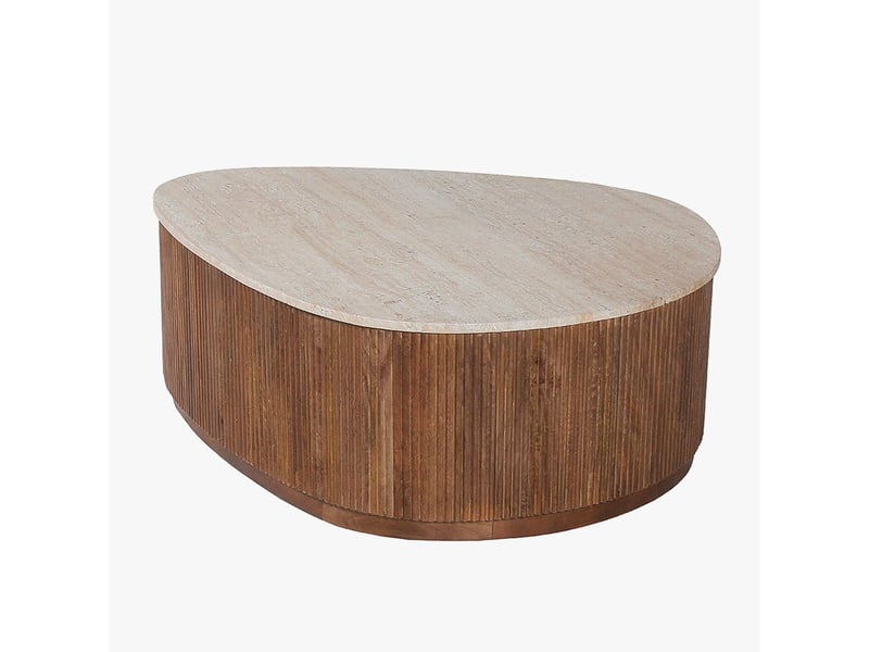  Table basse en travertin et bois de manguier 100 cm  - Conforama C