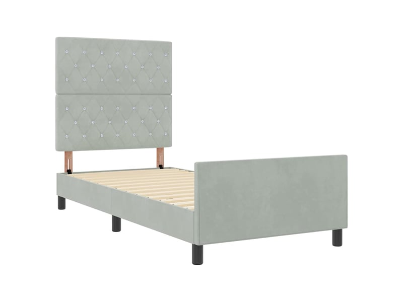  Lit simple, lit à ressorts avec tête de lit gris clair 90 x 190 cm velours shl44163  - Conforama E