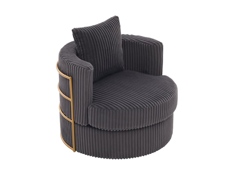  Fauteuil pivotant 360°  76 x 79 x 78 cm – coffre de rangement intégré &amp; coussin inclus –velours côtelé - gris foncé  - Conforama A