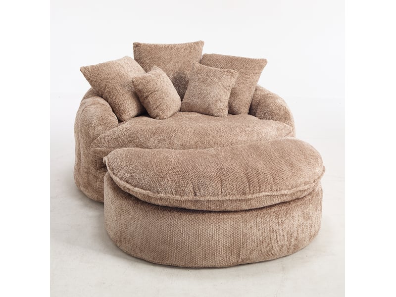  Fauteuil convertible modenvie rond avec accoudoirs et coussins, mousse dense, revêtement polyester marron, 190,5 x 138 x 63 cm  - Conforama A