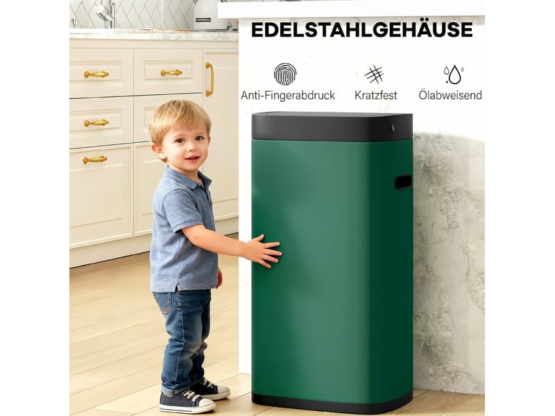  Poubelle automatique 50 l – vert foncé – ouverture sans contact par capteur infrarouge en métal anti-traces  - Conforama E