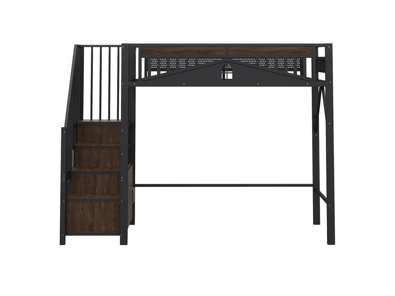  Lit mezzanine enfant 90x200 cm – noir – escalier avec rangements et fenêtre de sécurité - sans matelas  - Conforama E