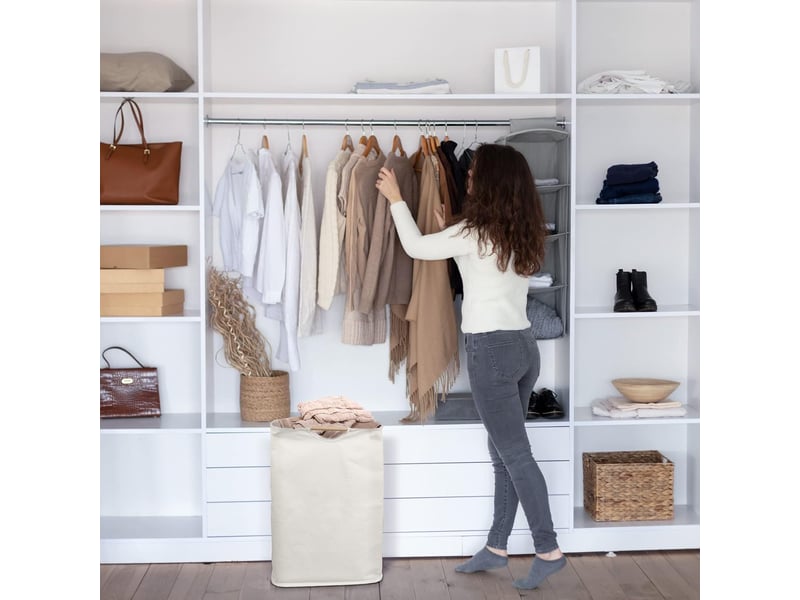  Panier à linge pliable 60l panier à linge avec manche en bois 40x27x50cm  - Conforama C