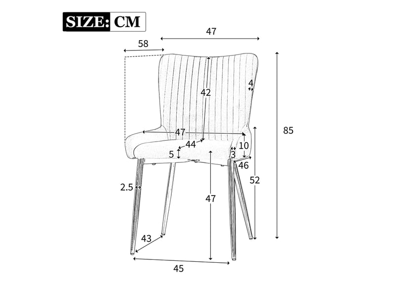  Chaise de salle à manger 58x47x85cm, lot de 6, pieds dorés métalliques, velours, support lombaire, beige  - Conforama C