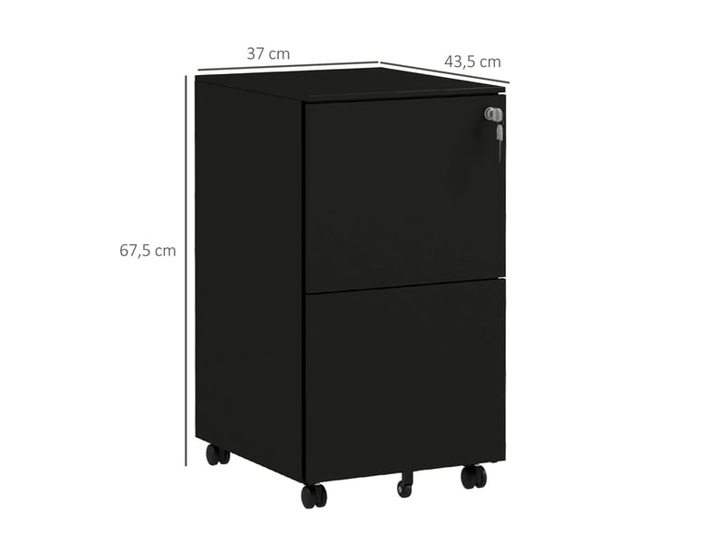  Caisson à roulettes pour dossiers 37 x 43,5 x 67,5 cm – noir – 2 tiroirs verrouillables pour bureau  - Conforama C