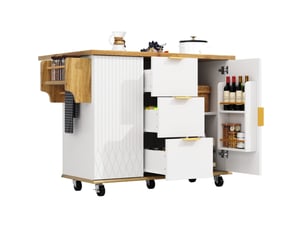Chariot de cuisine 134x46x88 cm plateau rabattable avec prise électrique mdf métal blanc effet bois