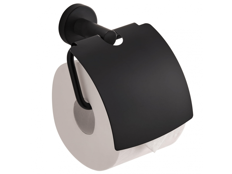  Porte-rouleau de papier toilette, fixation auto-adhésive ou par vis, acier inoxydable,noir b(avec couvercle)  - Conforama A