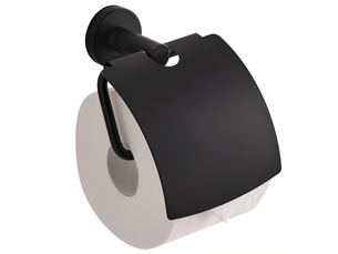 Porte-rouleau de papier toilette, fixation auto-adhésive ou par vis, acier inoxydable,noir b(avec couvercle)