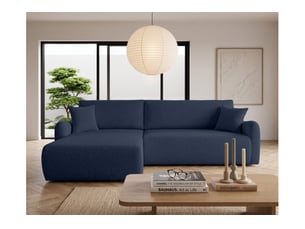 Canapé d'angle réversible convertible LOUNGITUDE APOLINE 4 places Tissu bleu avec coffre de rangement