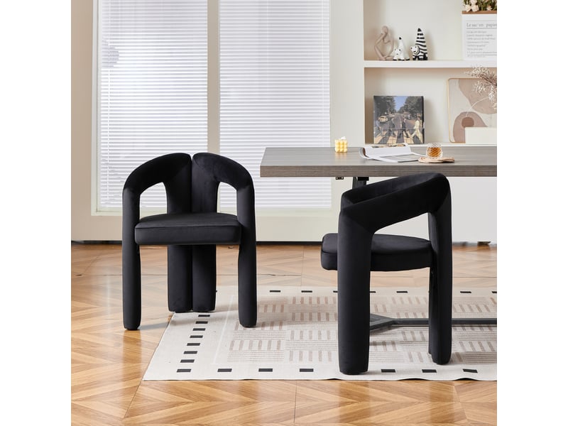  Chaise de salle à manger avec accoudoirs ergonomiques et dossier enveloppant, charge 150 kg, en velours noir  - Conforama C