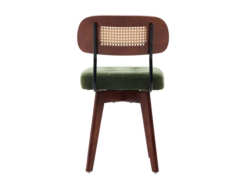 Lot de 2 chaises pivotantes 360° vert chenille, dossier tressé, style rétro - Conforama D