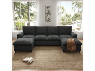 Canapé d'angle, canapé modulable – avec repose-pieds, noir, forme u, 264,5 cm, style cloud