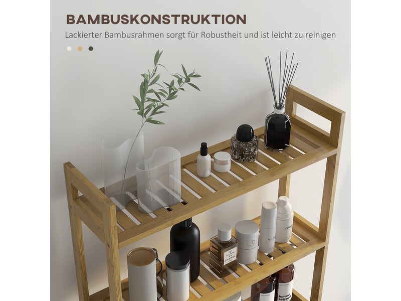  Étagère wc 3 niveaux en bambou avec dispositif anti-basculement, meuble gain de place pour salle de bain, naturel  - Conforama R