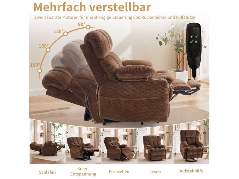  Fauteuil relax électrique 91x91x106,5 cm deux moteurs bois marron  - Conforama E