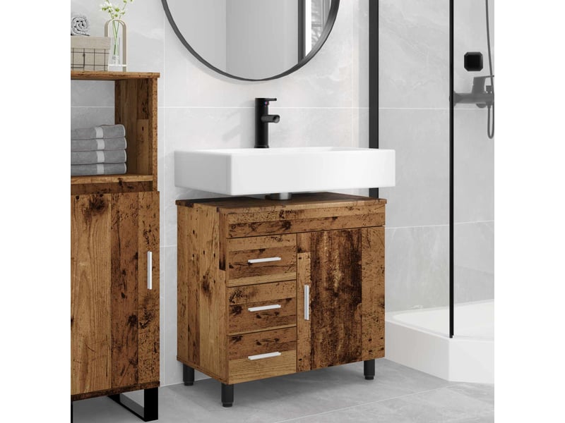 Unité de vanité de salle de bain, meuble de rangement bois ancien 60x35x60 cm shl453 - Conforama B