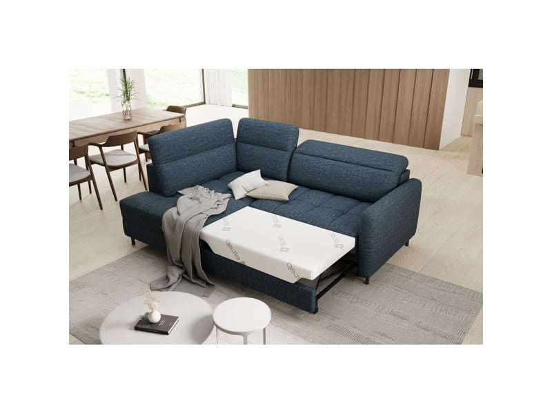  Canapé d'angle gauche convertible barnea 208 cm bleu foncé avec rangement  - Conforama B