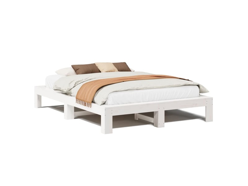  Lit double- lit adulte -  cadre de lit sans matelas blanc 150x200 cm bois de pin massif  - Conforama A