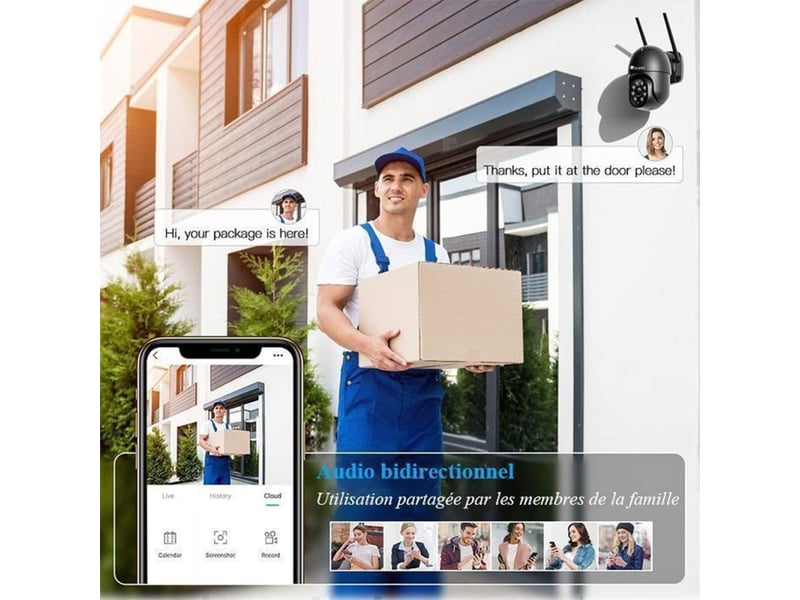  Camera wifi exterieur 2k 4mp 2 pieces vision nocturne couleur 30m ip66  - Conforama E