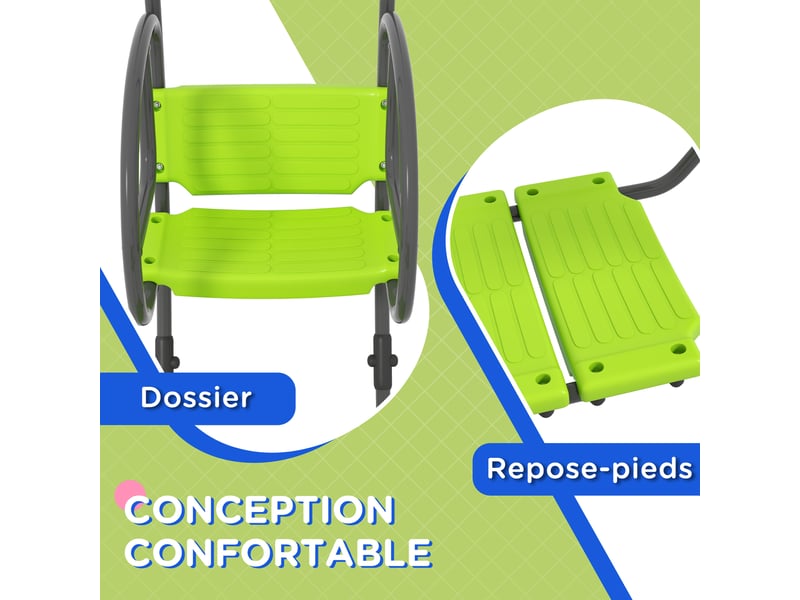  Balançoire pour enfants structure en métal avec poignée pour 2 enfants de 3 à 6 ans 110,5 x 40,5 x 180 cm vert  - Conforama R