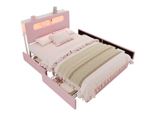 Lit avec rangement 140x200 cm <strong>REDOM</strong> <strong></strong> coloris rose