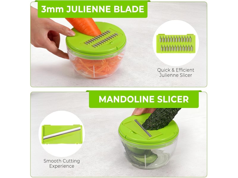  Mini hachoir manuel 500ml, mixeur hachoir coupe oignon manuel, 3-en-1 coupe legumes multifonctions avec une lame julienne (vert)  - Conforama C