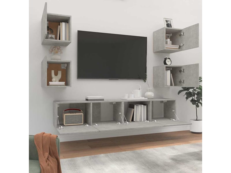  Ensemble de meubles tv 6 pcs gris béton bois d'ingénierie shl93873  - Conforama C