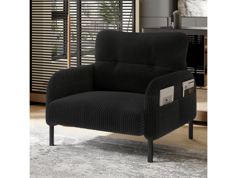  Fauteuil 1 place 67x75 cm avec poches latérales, velours côtelé noir Morn Vibe - Conforama B