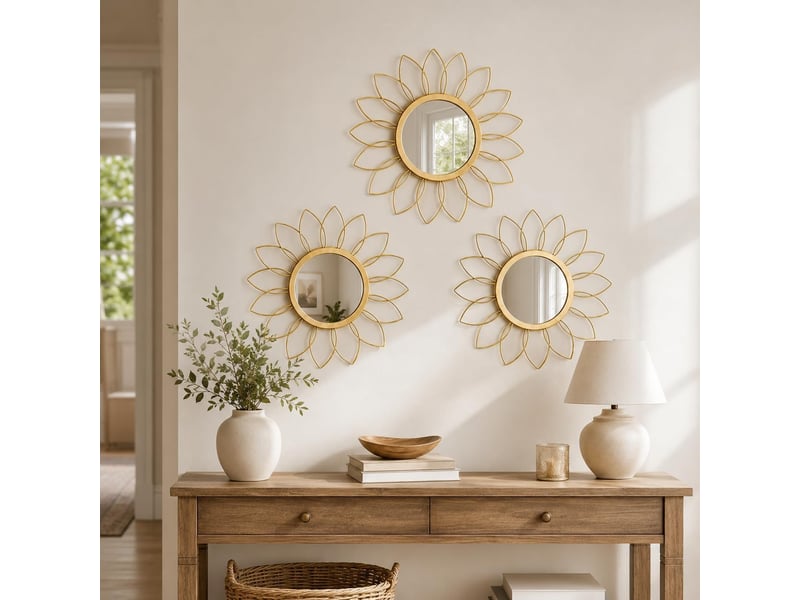  Miroir mural tournesol en fer forgé – miroir mural de style européen – idéal pour la décoration murale du salon et du bureau – 30.5 cm  - Conforama D