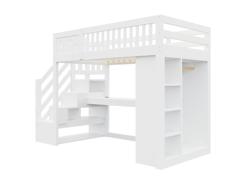 Lit mezzanine enfant 90x200 cm – blanc – bureau, led, prises et rangements intégrés - sans matelas  - Conforama E