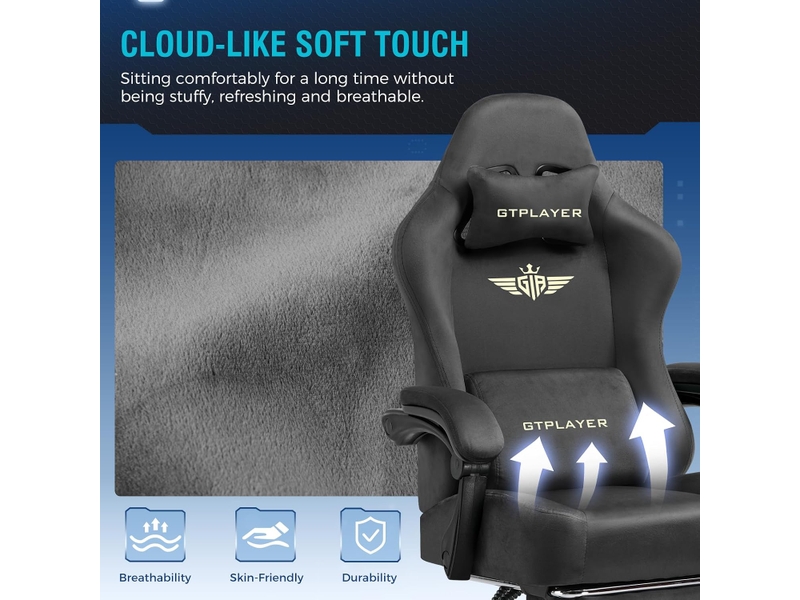 Gtplayer chaise de jeu inclinable à 160° avec repose-pieds 180kg - tissu gris GT829-GY - Conforama D