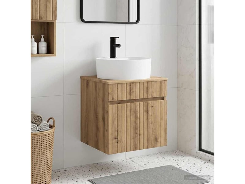  Meuble de lavabo mural, rangement salle de bain chêne artisanal 49x44.5x65 cm  - Conforama B