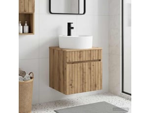 Meuble de lavabo mural, rangement salle de bain chêne artisanal 49x44.5x65 cm