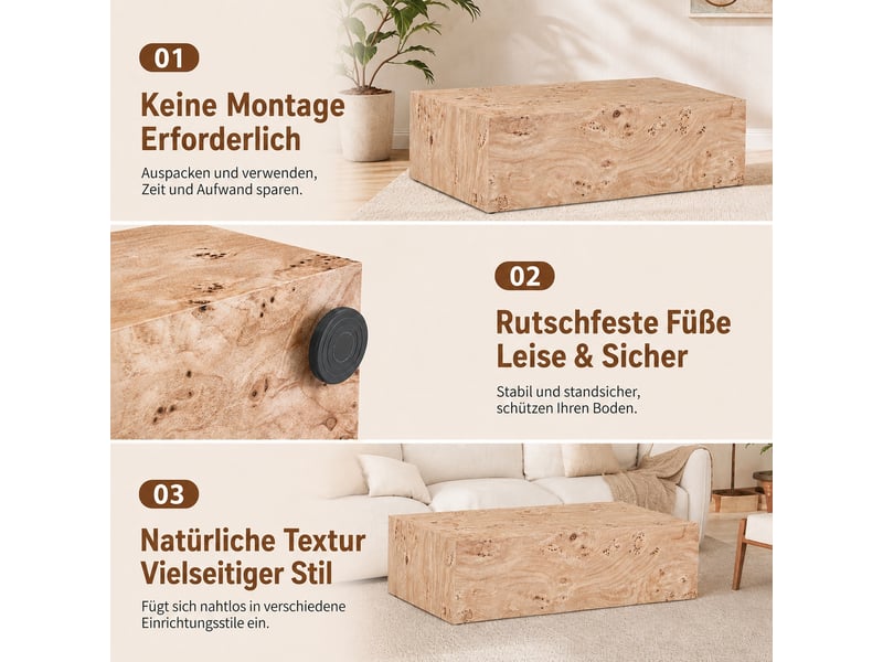  Table basse minimaliste polyvalente - lpospi - plateau lisse facile à nettoyer en mdf aspect bois  - Conforama E
