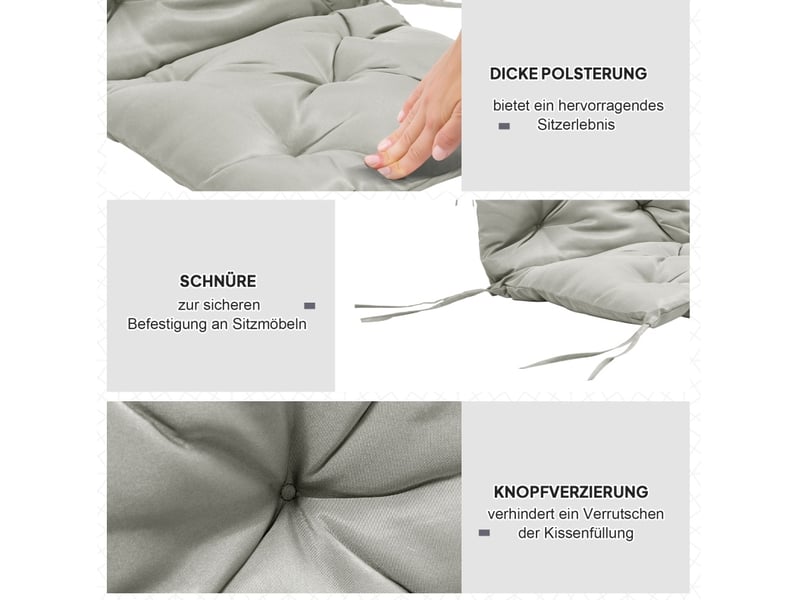  Coussin de chaise 2 pièces 98 x 50 x 8 cm – gris clair – mousse épaisse et liens de fixation  - Conforama E