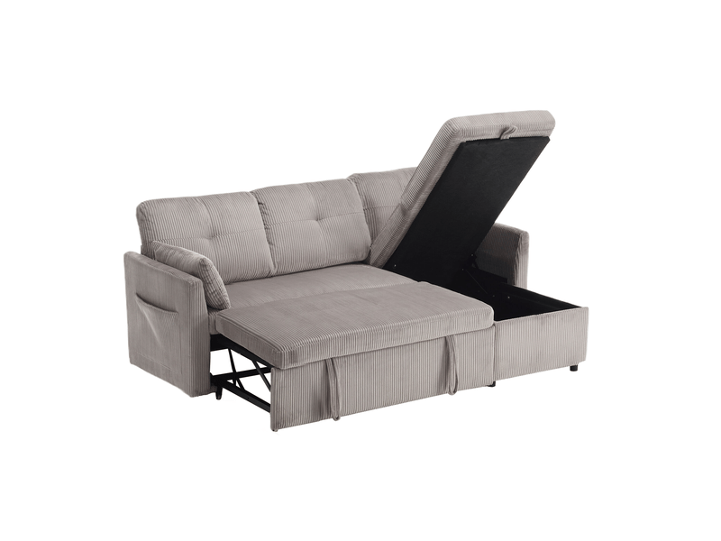 Canapé d'angle convertible 3 places,206x108x66cm,canapé-lit 3 places envelours côtelé avec lit gigogne,méridienne réversible rangement,gris clair - Conforama A