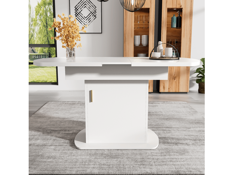  Table à manger ovale extensible 110-130 x 70 cm avec rangement, blanc et doré  - Conforama E