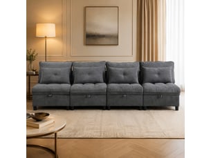 Canapé droit convertible <strong>HAUSS SPOLE</strong> <strong></strong> 4 places Tissu gris avec coffre de rangement