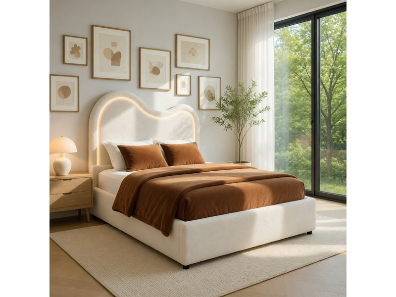  Lit d'enfant 90 × 200 cm, rangement hydraulique, avec sommier et tête de lit, bouclé, blanc  - Conforama B